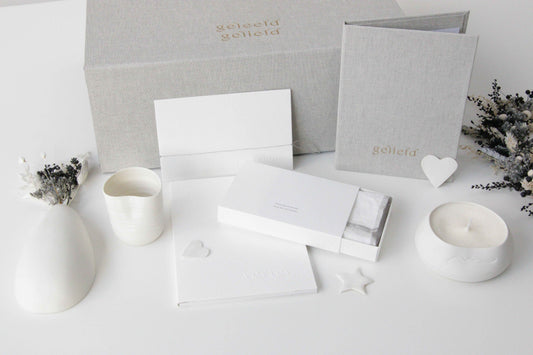 linnen koesterdoos XL 'geleefd, geliefd' met zeven troostproducten